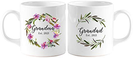 Grandma Grandad Moon Mug | Personalised with Year | Gift for Granny Grandpa | 11oz | Mother's Day Present from Grandson or Granddaughter | Birthday Christmas Gifts