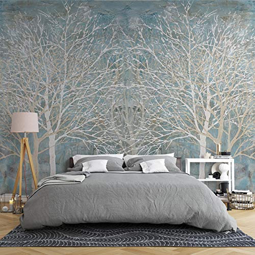 SILK ROAD EU™ Papier Peint Panoramique bleue forêt Soie, 356 × 250cm, Poster geant Mural, pour Salon Chambre restaurant Décoration Murale
