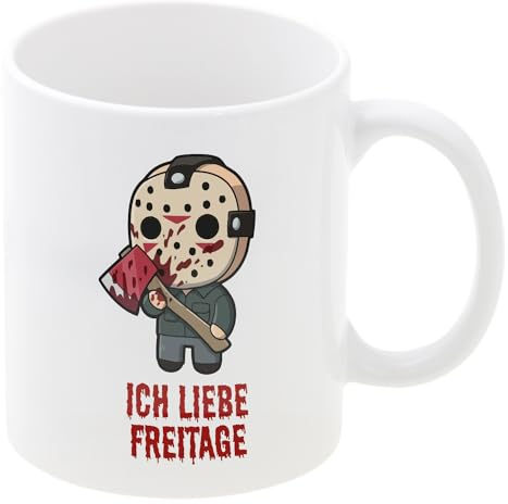Halloween Becher mit Personalisierung I Freitage I 330ml I personalisierte Tasse mit Wunschname I Mitbringsel oder Deko für die Party I Kaffeebecher, Teetasse für Horrorfilm Fan und Büro