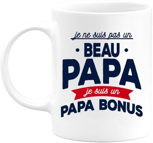quotedazur - Mug Cadeau Beau-Papa Bonus - Tasse Cadeau Humour Anniversaire Beau-Père - Blanc/Céramique