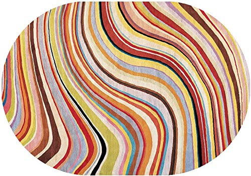 SRTJURFG Ovale rutschfeste Waschbare Mittelgroße Teppiche Mehrfarbige Regenbogen Linien Dekorativer Teppich Bodenmatte Yogamatte 120 x 200 cm
