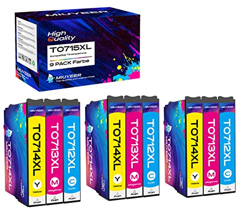 MIUYEER 9 Pack Farbe T0715 XL Tintenpatronen T0715 Tinte Ersatz für Epson T0711 T0712 T0713 T0714 T0715 Multipack Kompatibel für Epson Stylus SX100 SX200 SX218 SX400 SX515W DX7400 DX8450 BX300F