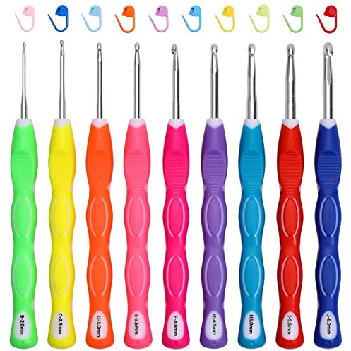 JOZEA Häkelnadeln, weiches Gummi, Häkelnadel-Set, Stricknadel für Häkelgarn, Bastelzubehör im Lieferumfang enthalten