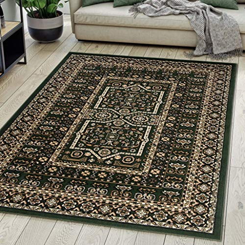 Mazovia Orientalisch Vintage Teppich - Kurzflor - Weich Traditioneller Teppich für Wohnzimmer, Schlafzimmer, Esszimmer - ÖKO-TEX Wohnzimmerteppich - Teppiche - Grün 120 x 170 cm