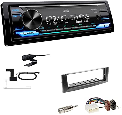 JVC KD-X482DBT 1-DIN Autoradio Media Receiver Digitalradio DAB+ Bluetooth Amazon Alexa USB Einbauset passend für Mitsubishi Colt und Colt CZC Cabriolet 2004-2009 dunkelgrau