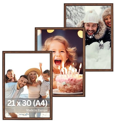 VictoR Bilderrahmen Braun 21x30 cm (A4) - 3er Set - David - Leiste 14x17mm - Fotorahmen Vintage A4 - Shabby Chic Deko - Bilderrahmen 21x30 Braun