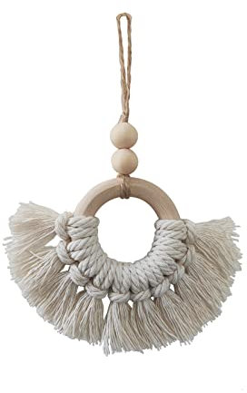 Organizador de cama para colgar, decoración de Navidad, colgante de madera, árbol de Navidad, vacaciones, colgante de madera con hilo de algodón, macetas colgantes, maceta de zinc (beige, talla única)