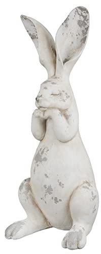 GILDE Deko Figur Hase XXL aus Kunstharz - Frühjahrsdeko Ostern Osterhase - sitzend - Farbe: Creme/Silber mit Antikfinish - Höhe 53 cm