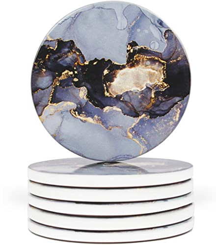 Naivasha Homeware Marble Coasters Set of 6 - Stunning Decorative Coasters in GLOSS Finish, Elegant Stone with Cork Bottom - Day