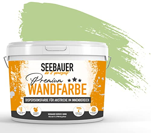 SEEBAUER diy Wandfarbe Grün 5L für Innen (No. 735 Spring Feeling) Edelmatte hellgrüne Innenfarbe - Grüntöne sehr hohe Deckkraft - Matt, Abwaschbar und Tropffrei