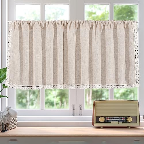 wangjiangda Kurze Vorhänge Fenster, Leinen Scheibengardine, Scheibengardine Bistrogardine mit Spitze Kurzgardinen, Halber Vorhang Küchengardinen für Café-Küche Wohnzimmer und Dekoration 150 X 45 cm