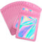 Durimoiy 100 Stück rosa holographische Verpackungsbeutel, klare wiederverschließbare geruchssichere Beutel, flache Folientasche mit Reißverschluss(14x20 cm)