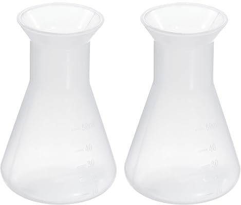 PATIKIL 50ml Plastic Erlenmeyer Flask, 2 Pack Wide Mouth Conical Flask for Laboratory, Clear