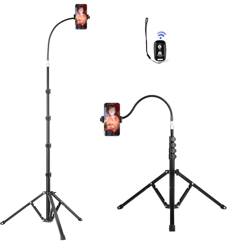 Peastrex 208,3 cm Hohes Flexibles Stativ Mit 43,2 cm Schwanenhals, Überkopf-Stativ Mit Fernbedienung für Videoaufnahmen für iPhone 15, 14, 13 Pro Max Pro, Android-Handy, PX-F01