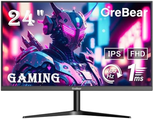 GreBear Monitor Gaming PC 165Hz 24 Pollici - Schermo FHD 1080P IPS 1ms (GTG) Display per Computer da Casa e Ufficio, FreeSync, 100% sRGB, HDR, HDMI, DP, Altoparlante Integrato,75×75mm VESA