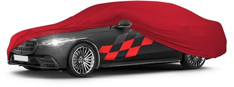 WALSER Premium Abdeckung Auto Indoor Stretch Plus Qualitätssieger Sehr Gut* Autoabdeckung Winter Autogarage Abdeckung Autoplane Winter Autogarage Abdeckung Winter Auto Abdeckplane Größe 3 rot