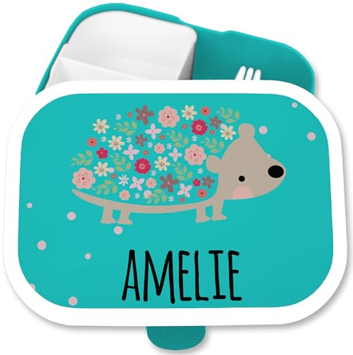 Brotdose Kinder Campus für Mepal - Brotbox süßer Igel Jausenbox Stacheltier I - 750 ml - Türkis - personalisierte brotdosen fuer name fächern junge und faechern