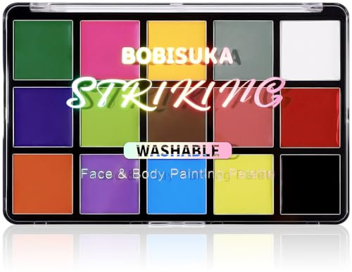BOBISUKA Peinture Visage 15 Couleurs, Peinture Corporelle Lavable Sûr Non Toxique, Body Painting pour Halloween Carnaval Maquillage de Théâtre