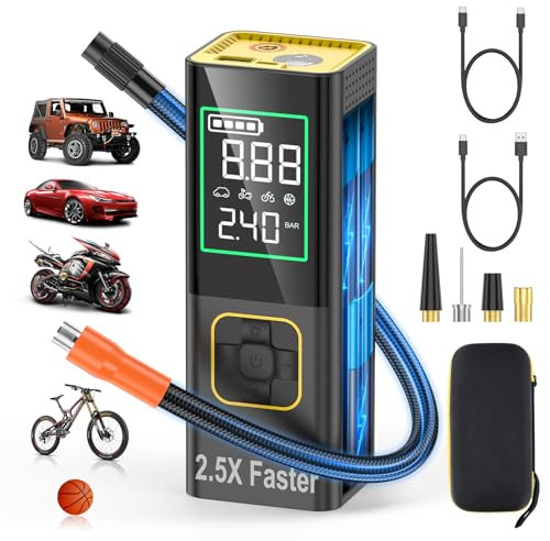 Inflador de neumáticos de coche inalámbrico inteligente, compresor de aire portátil de 150 PSI y batería de 7800 mAh, bomba de aire de neumáticos de coche, luces LED portátiles y pantalla digital,