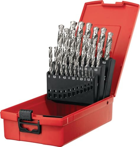 Hilti 25-Piece Precision-ground HSS-G Drill Bit Set for drilling into steel and aluminium, 135° Degree Tip Angle, Optimal Heat Reduction (1-13 mm. Class: Premium, 304939)