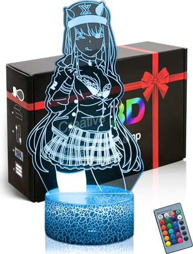DAHEYMA 3D-Stimmungslampe Illusion Darling Franxx Figur LED Anime Nachtlicht Manga Tischlampe 16 Farben ändern sich mit Fernbedienung, Geschenke für Urlaub, Schlafzimmer Dekor Nr. 2359