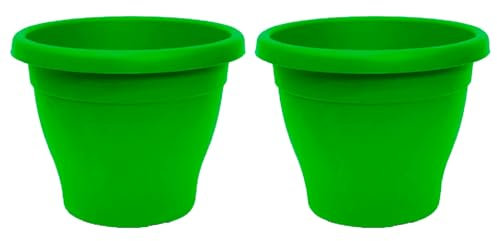 Acan Tradineur Lot de 2 Pots Ronds en Plastique pour Plantes Méditerranéennes - Intérieur/Extérieur - Vert - 50 cm - Avec Trous Inférieurs