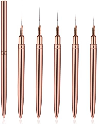WLLHYF 5-teilige Nail-Art-Liner-Pinsel Mal-Nagel-Art-Pinsel für lange Linien Details feines Zeichnen Nagelpunkt-Zeichenwerkzeug-Set 7 mm/9 mm/11 mm/15 mm/25 mm (Gold)