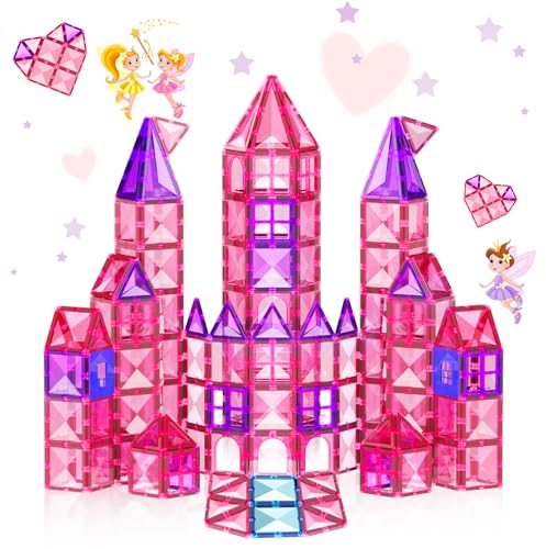 TRABONNLY Magnetic Tiles Magnetic Building Blocks Toys for 3 4 5 6 7 Year Old Girls Boys 3D STEM Educational Princess Castle Magnet Tiles for Kids Age 3+ Christmas Birthday Gifts 30pcs