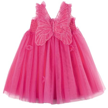 Miipat Vestito per Bambina Tulle Senza Maniche Farfalla Abito Bambino Ragazze Principessa Abiti Ragazze la Festa di Compleanno Vestiti Rose 110 3-4 Anni