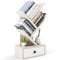 HOMASIS Bücherregal in Baumform, kleines Standregal mit Schublade & 4 Ablageflächen, modernes Holzregal für Bücher, CDs, DVDs, Ablageregal für Arbeitszimmer, Büro, 30 x 17,5 x 60 cm (Beige)