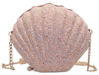 Damen Muschel Tasche Pailletten Kettentasche Mädchen Frauen Glitzer Tasche Kette Handtasche Geburtstag Casual Damen Clutch Glitzer Muschel Abendtasche Glänzend Handtasche Umhängetasche Rosa