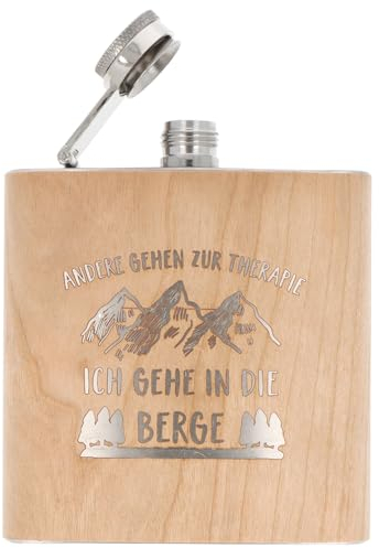 Spruchreif | Flachmann aus Edelstahl mit Gravur | Flachmann aus Holz | Geschenk für Wanderer und Bergsteiger | Wandergeschenk