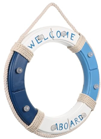 PRETYZOOM Ornament Rettungsring 45cm Holz Rettungsring Weiß Lichter Batterie Hause