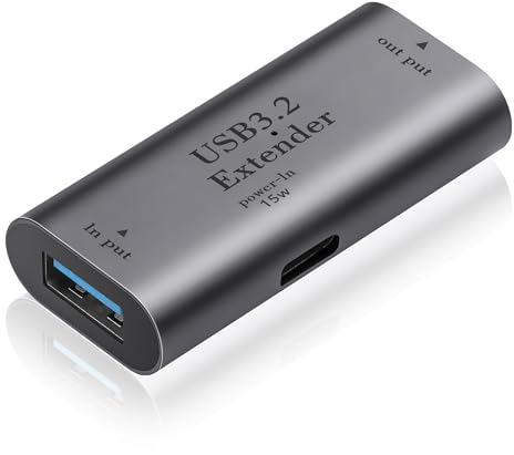 SinLoon USB3.2 Amplificateur de Signal Extender 5 Gbit/s Double Port USB-A Adaptateur de Conversion Longue Distance avec Interface de Charge PD15W Type-C, éclairage d'affichage LED adapté