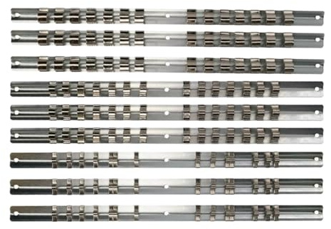 Dunnet Tools Tools Socket Organizers, Tool Organiser Kit, 1/4 inch, 3/8 inch & 1/2 inch Drive, Portable Socket Clip Rail Holder Holds 42 Sockets Rail (9pc Socket Rails)