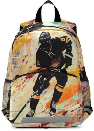 Mnsruu Sac à dos pour enfants avec peinture à l'huile de joueur de hockey sur glace, sac à dos pour enfants pour enfants, multicolore, L