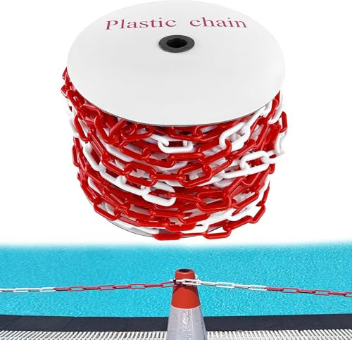 Suusolny 50m Absperrkette Rot Weiß Kunststoffkette 6mm Stärke Perfekte Kette zur Abgrenzung von Bereichen Metall Warnkette Sicherheitskette Gliederkette Baustellensicherheitskette