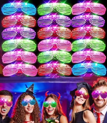 JUXINE 16 Stück LED Brillen für Party,LED Brille,Leuchtende Partybrille,Neon Party Brille für Halloween Karneval Weihnachten Geburtstag Fasching Festivalbrille für Kinder Erwachsene(Style I)