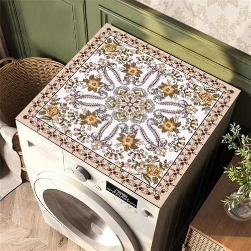 Treer Tappetino per Lavatrice e Asciugatrice, Stile Esotico retrò, Tappetino Antiscivolo Assorbente, Morbida Ritagliabile, Protector Superiore per Lavatrice o Asciugatrice (60x60cm,Beige)