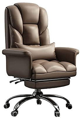 GLJTUO Ergonomische Managerstühle Mit Fußstütze, Home-Office-Stuhl Mit Braunem Pu-Leder, Dicker Polsterung Und Lordosenstütze, Liegesessel Für Erwachsene Mit Drehbarer Hoher Rü