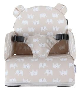 NOUKIE'S - Rehausseur Elephant Bébé de 9 mois à 3 ans Chaise Enfant avec Dossier et Coussin- Léger, Pliable et Nomade - Harnais, Sécurité - Imperméable, Déhoussable et Lavable - Max 13 kg - Voyage