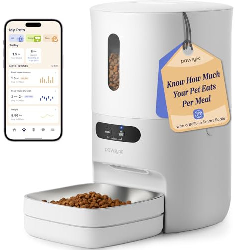 Pawsync Comedero automático para Gatos con aplicación, Seguimiento Inteligente de báscula, horarios de alimentación Personalizados, Capacidad de 3.6 L para Gatos y Perros pequeños, hasta 10