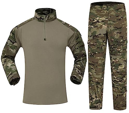 DUHENWU Paintball Tarnanzug Herren 2 Teiliges Ganzkörperanzug Tactical Shirt Und Airsoft Hose Set Bequeme Langarm Uniform Set Outdoor Camouflage Jagdbekleidung Relaxed Fit Militär Anzug