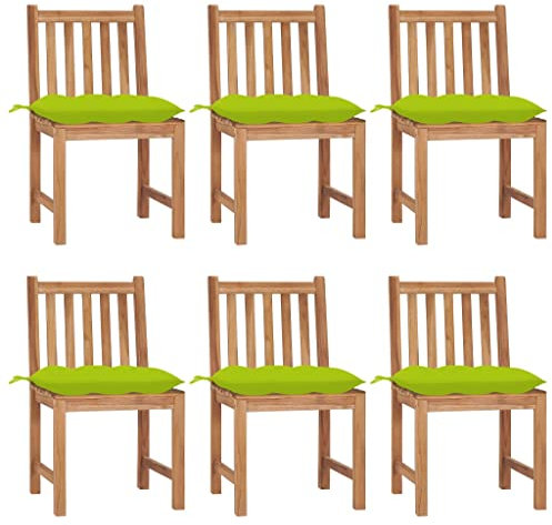 Xichuzi Gartenstühle 6 STK. mit Kissen, Gartenmöbel, Balkonstühle, Balkonmöbel, Balkon Stuhl, Bistrostuhl, Garten Stühle, Armlehnenstuhl, Massivholz Teak