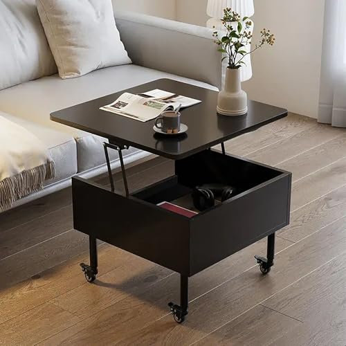 Valdoza Small Coffee Table, Lift Top Coffee Table, Coffee Table With Storage, Multi-functional Coffee Table, With Casters, Lifting Tabletop Minimalist Coffee Table, For Living Room(Black,55cm/21.6in)