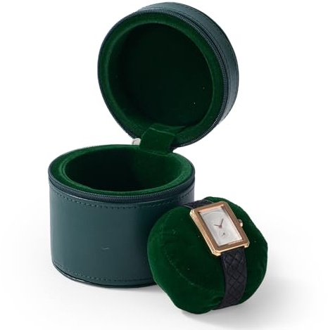 Papten Luxus Reiseetui Für Einzeluhren, PU Leder-Schutzhülle Mit Mikrovelours-Innenseite, Passend Für Uhren Und Smartwatches Bis 55 mm (Grüner)