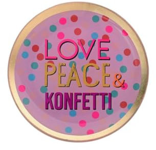 Gift Company Love Plates, Glasteller M, Motiv: Love, Peace & Konfetti, rund, rosa, 13x1x13cm