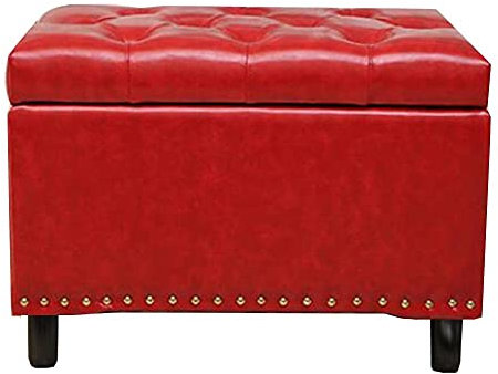 Ottomane mit Stauraum, aus PU, mit Retro-Nieten-Design, stabil, verschleißfest, Fußhocker für Sofa, Sitz, 6 Farboptionen, Rot