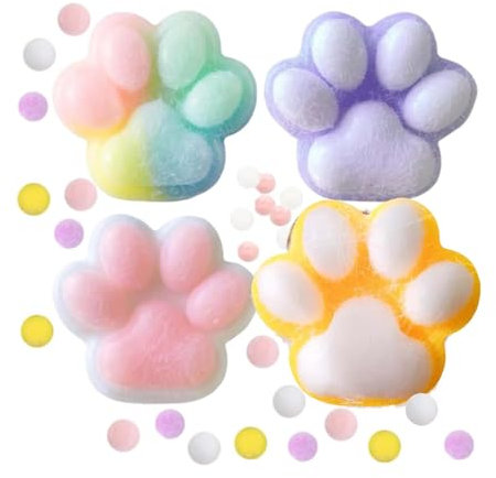 FeiOne Taba Squishy, Katzenpfoten Squishy, Cute Soft Cat Paws Squeeze Toy, Stress Relief Fidget Toys, Unisex (Lila, Weiß, Gelb)
