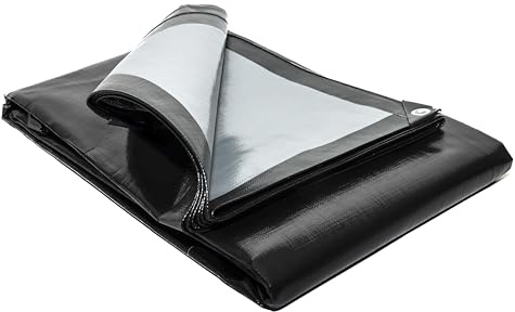 TARPAFLEX 4m x 5m Black/Silver Tarpaulin Waterproof Heavy Duty Tarp Sheet Cover, 270gsm Multipurpose Groundsheet With UV Protection & Shrinkproof Material